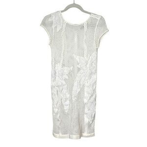 Rebecca Minkoff White Ivy Embroidered Sheer Mesh Cover-Up Shell Dress 6 Frayed